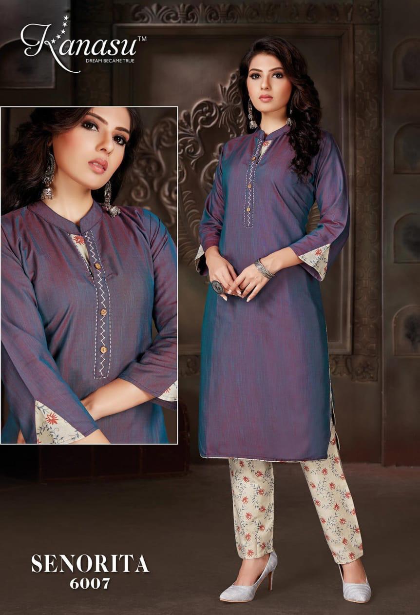 Kanasu Senorita Regular Wear Rayon Designer Kurti With Bottom Collection
